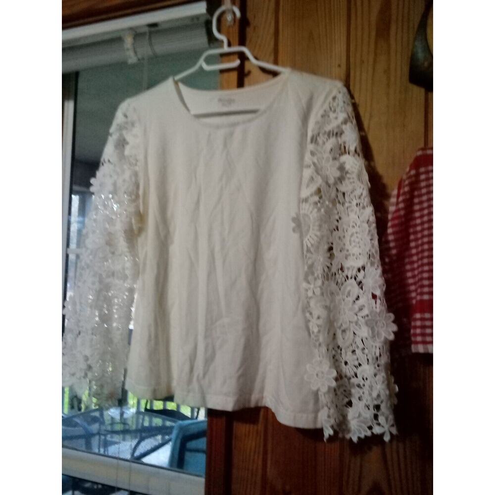 Chadwick's Of Boston L Women's Ivory Floral Lace Long Sleeve Top